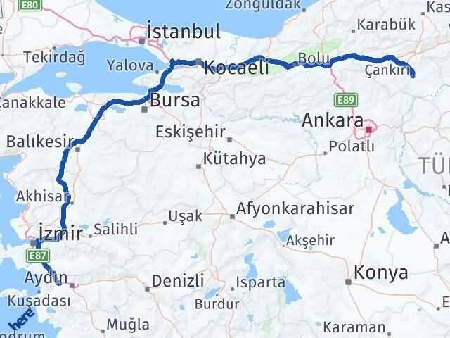 Çankırı Germencik Aydın Arası Kaç Km - Yol Haritası