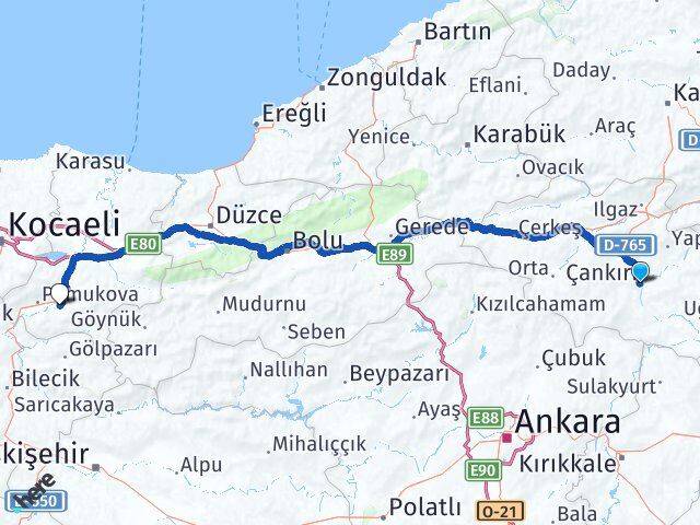 Çankırı Geyve Sakarya Arası Kaç Km - Yol Haritası