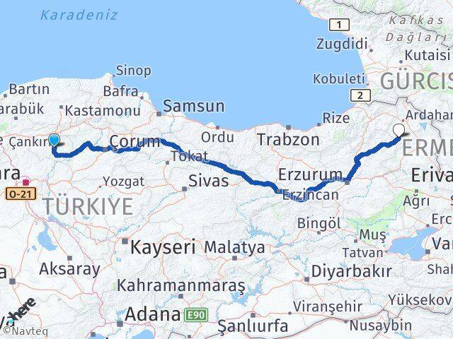 Çankırı Göle Ardahan Arası Kaç Km - Yol Haritası