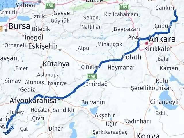 Çankırı Güney Denizli Arası Kaç Km - Yol Haritası