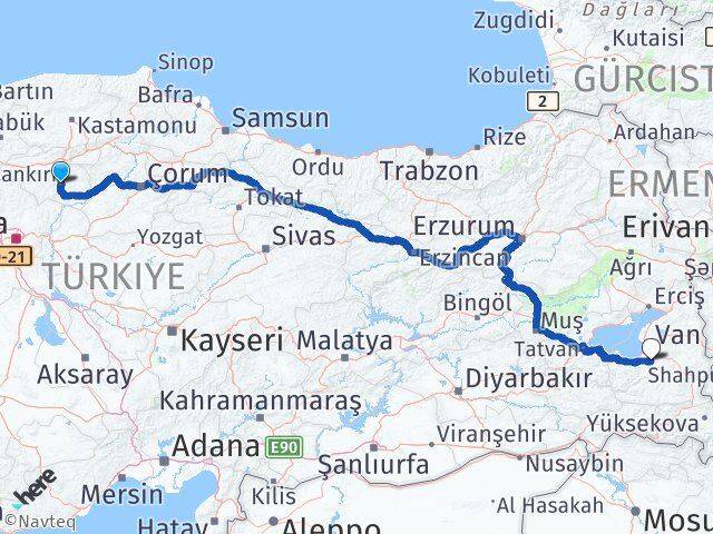 Çankırı Gürpınar Van Arası Kaç Km - Yol Haritası