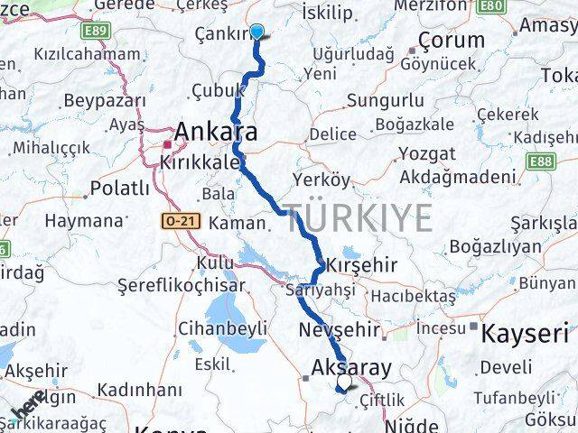 Çankırı Güzelyurt Aksaray Arası Kaç Km - Yol Haritası