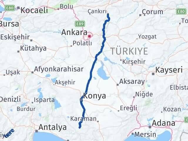Çankırı Hadim Konya Arası Kaç Km - Yol Haritası