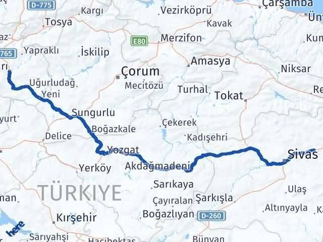 Çankırı Hafik Sivas Arası Kaç Km - Yol Haritası