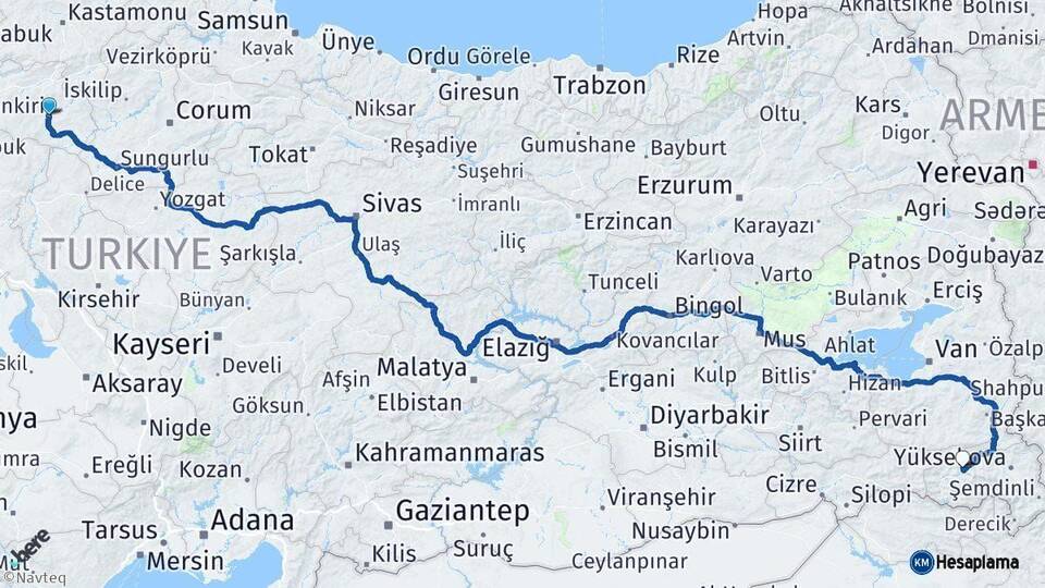 Çankırı Hakkari Arası Kaç Km - Yol Haritası