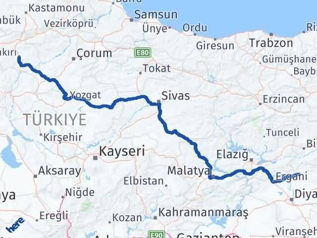 Çankırı Hani Diyarbakır Arası Kaç Km - Yol Haritası