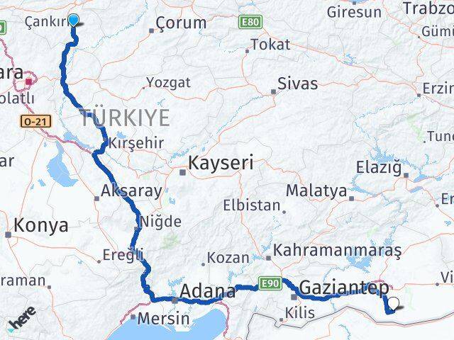 Çankırı Harran Şanlıurfa Arası Kaç Km - Yol Haritası