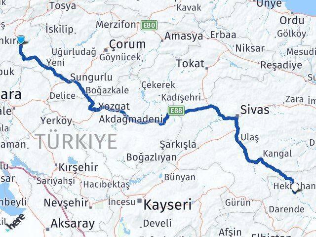 Çankırı Hekimhan Malatya Arası Kaç Km - Yol Haritası