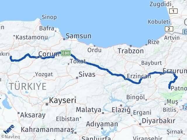 Çankırı Hınıs Erzurum Arası Kaç Km - Yol Haritası