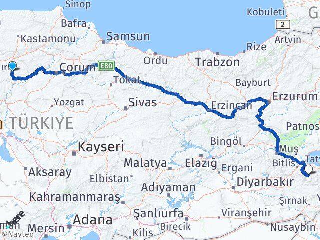 Çankırı Hizan Bitlis Arası Kaç Km - Yol Haritası