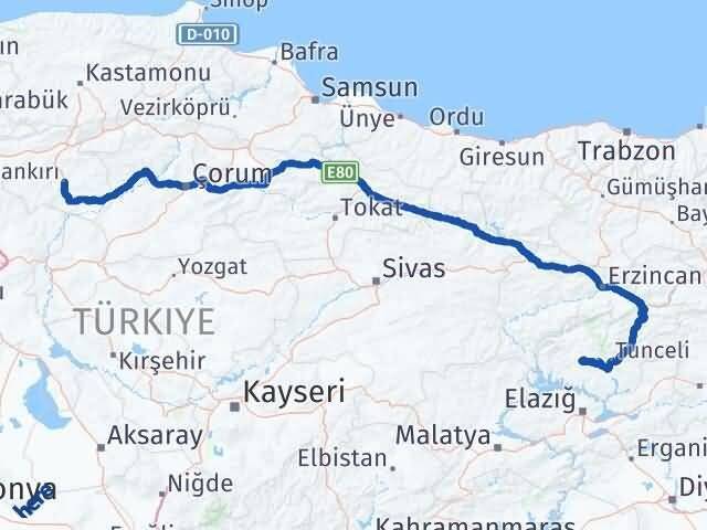 Çankırı Hozat Tunceli Arası Kaç Km - Yol Haritası