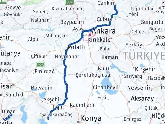 Çankırı Hüyük Konya Arası Kaç Km - Yol Haritası