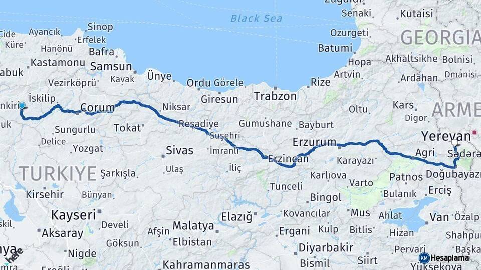 Çankırı Iğdır Arası Kaç Km - Yol Haritası
