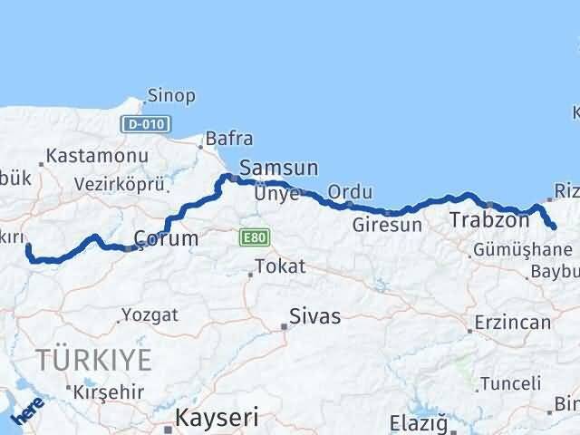 Çankırı İkizdere Rize Arası Kaç Km - Yol Haritası