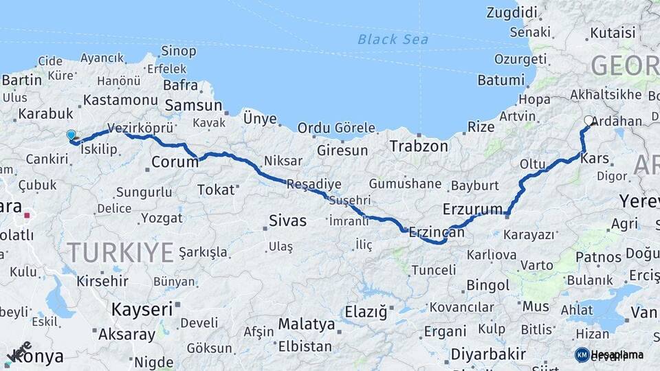 Çankırı Ilgaz Ardahan Arası Kaç Km - Yol Haritası