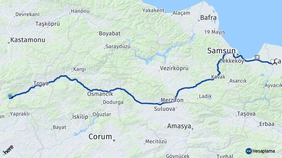 Çeltikbaşı Çarşamba Arası Kaç Km - Yol Tarifi