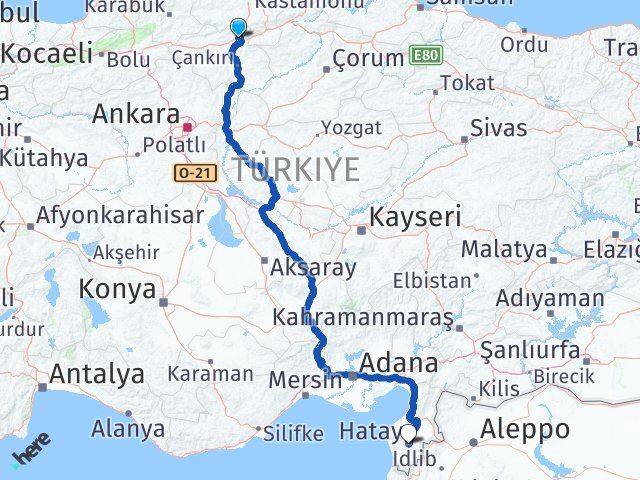Çankırı Ilgaz Hatay Arası Kaç Km - Yol Haritası