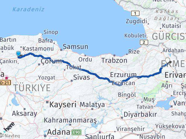 Çankırı Ilgaz Kars Arası Kaç Km - Yol Haritası