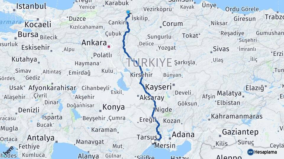 Çankırı Ilgaz Mersin Arası Kaç Km - Yol Haritası