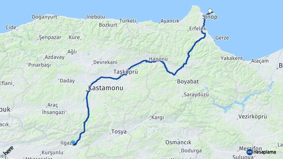 Çankırı Ilgaz Sinop Arası Kaç Km - Yol Haritası
