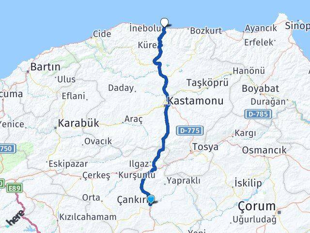 Çankırı İnebolu Kastamonu Arası Kaç Km - Yol Haritası