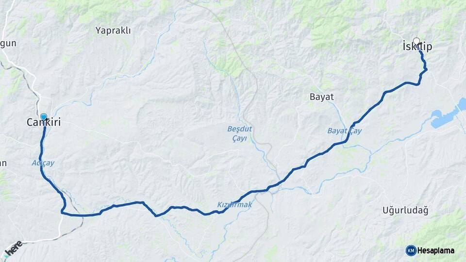 Çankırı İskilip Çorum Arası Kaç Km - Yol Haritası