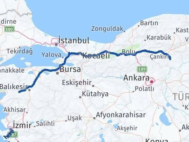 Çankırı İvrindi Balıkesir Arası Kaç Km - Yol Haritası