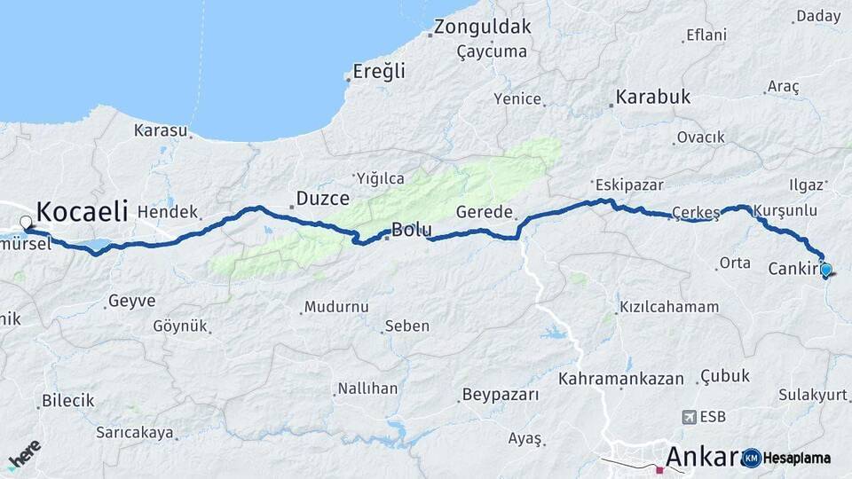 Çankırı İzmit Kocaeli Arası Kaç Km - Yol Haritası