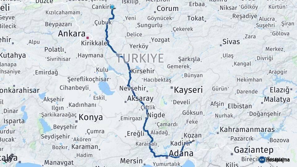 Çankırı Kadirli Osmaniye Arası Kaç Km - Yol Haritası