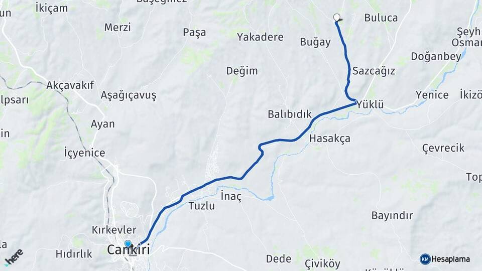 Çankırı Karacaözü Yapraklı Arası Kaç Km - Yol Haritası