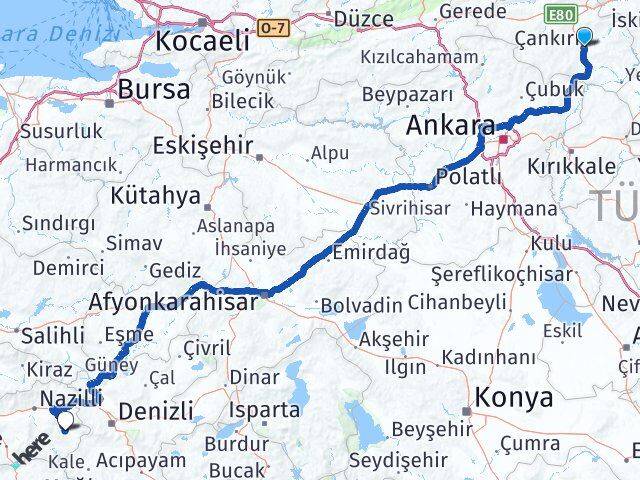 Çankırı Karacasu Aydın Arası Kaç Km - Yol Haritası