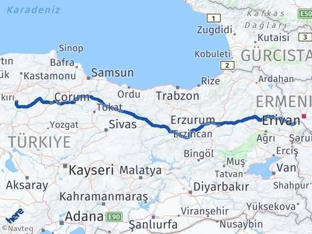 Çankırı Karakoyunlu Iğdır Arası Kaç Km - Yol Haritası