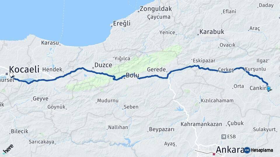 Çankırı Kartepe Kocaeli Arası Kaç Km - Yol Haritası