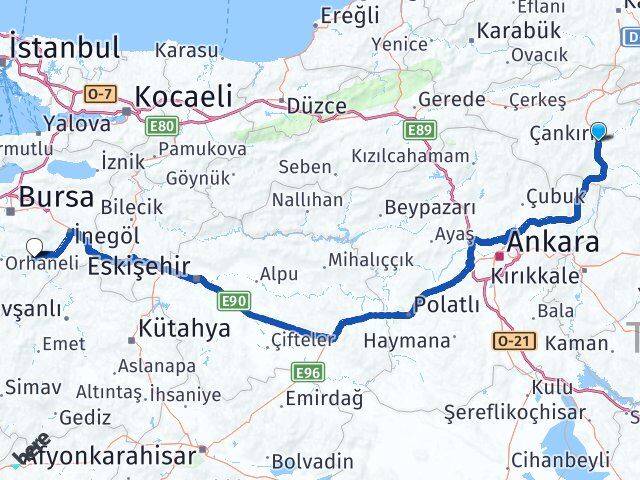 Çankırı Keles Bursa Arası Kaç Km - Yol Haritası