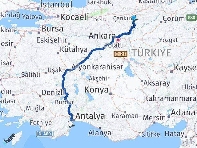Çankırı Kemer Antalya Arası Kaç Km - Yol Haritası