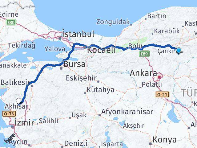 Çankırı Kınık İzmir Arası Kaç Km - Yol Haritası