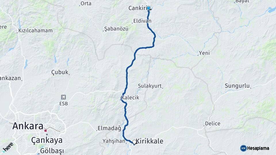Çankırı Kırıkkale Arası Kaç Km - Yol Haritası