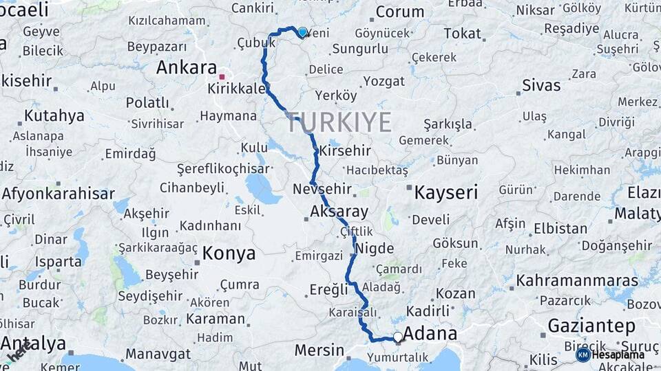 Çankırı Kızılırmak Adana Arası Kaç Km - Yol Haritası