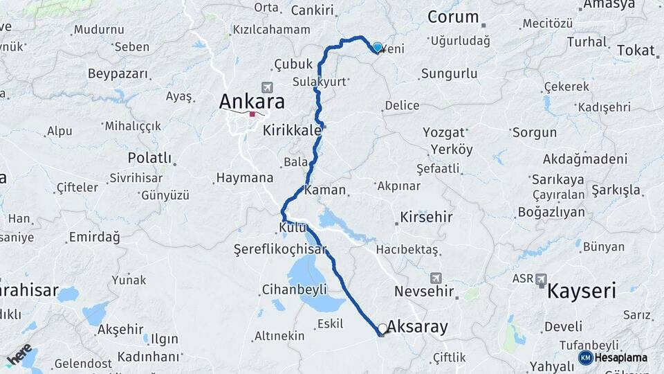 Çankırı Kızılırmak Aksaray Arası Kaç Km - Yol Haritası