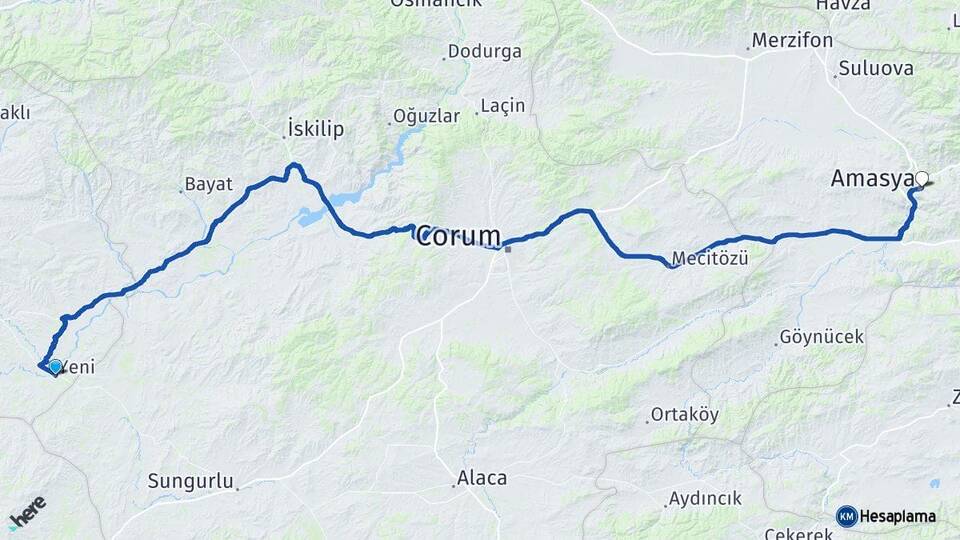 Çankırı Kızılırmak Amasya Arası Kaç Km - Yol Haritası