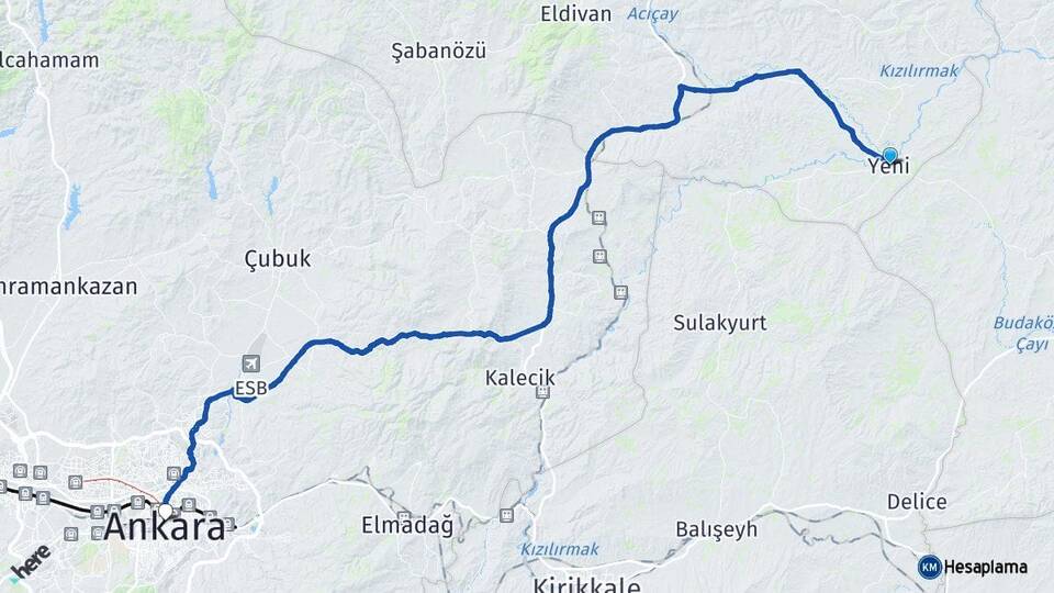 Çankırı Kızılırmak Ankara Arası Kaç Km - Yol Haritası