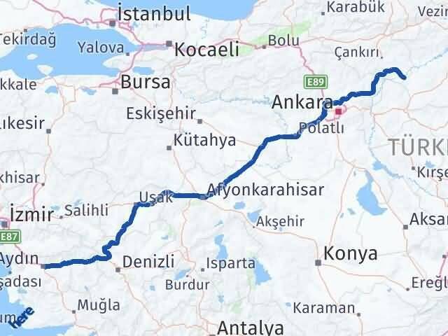 Çankırı Kızılırmak Aydın Arası Kaç Km - Yol Haritası