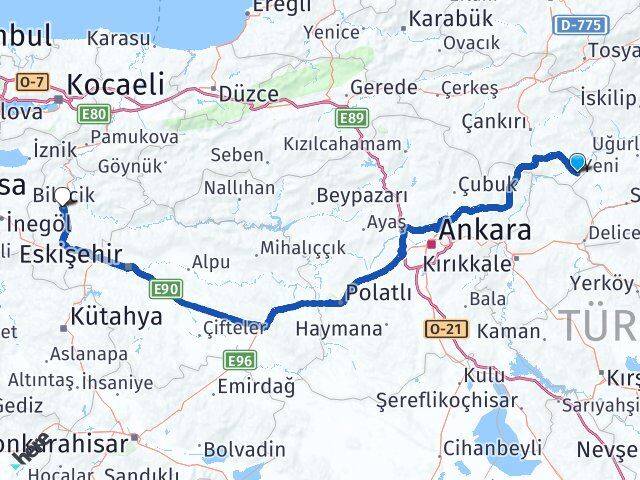 Çankırı Kızılırmak Bilecik Arası Kaç Km - Yol Haritası