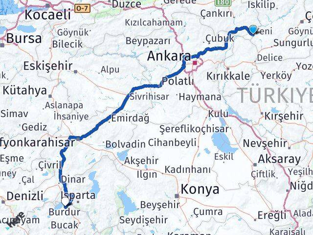 Çankırı Kızılırmak Burdur Arası Kaç Km - Yol Haritası