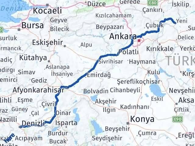 Çankırı Kızılırmak Denizli Arası Kaç Km - Yol Haritası