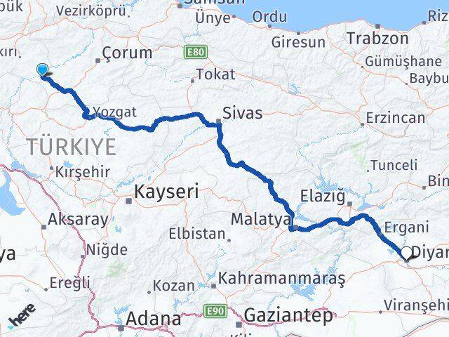Çankırı Kızılırmak Diyarbakır Arası Kaç Km - Yol Haritası