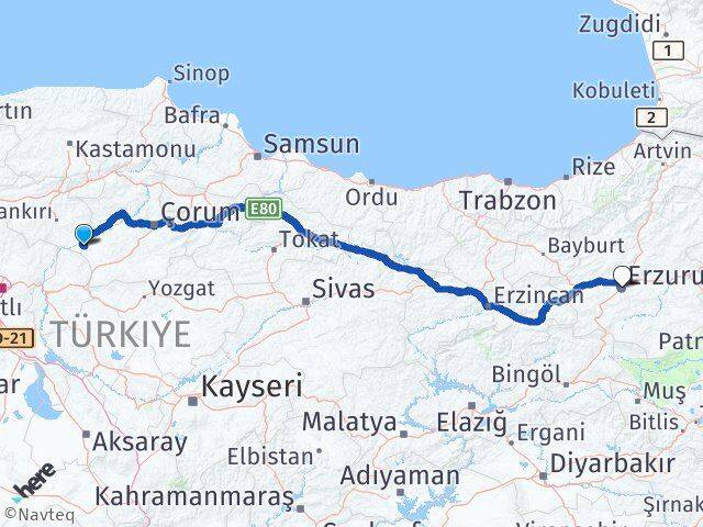 Kızılırmak Erzurum Arası Kaç Km - Yol Tarifi