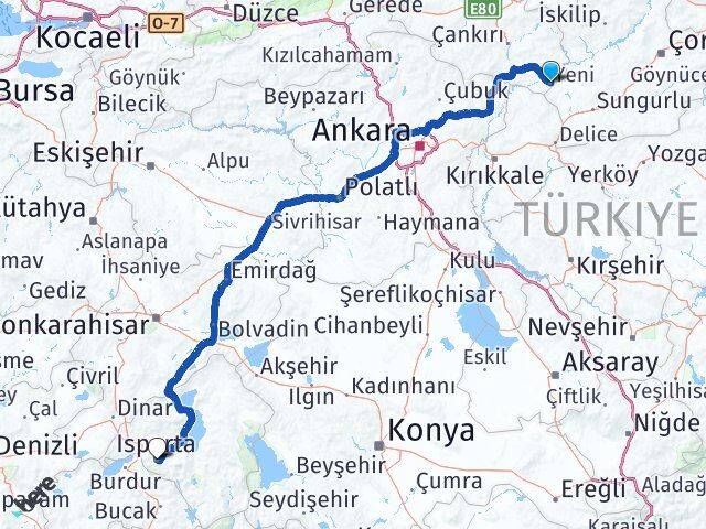 Çankırı Kızılırmak Isparta Arası Kaç Km - Yol Haritası