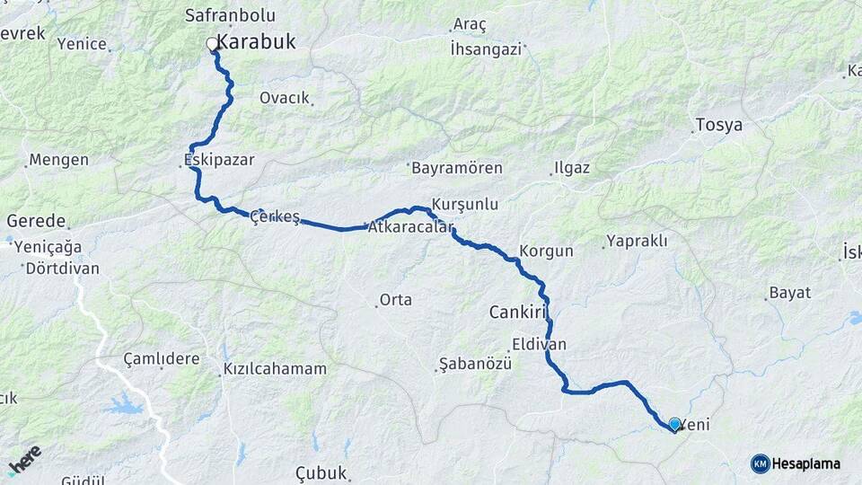 Çankırı Kızılırmak Karabük Arası Kaç Km - Yol Haritası