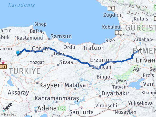 Çankırı Kızılırmak Kars Arası Kaç Km - Yol Haritası